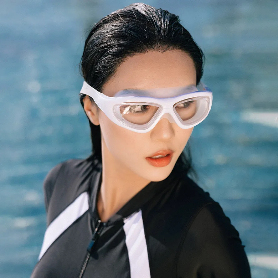 Lunettes de natation à grand cadre avec étui, lunettes de myopie, double anti-buée, anti-UV, placage étanche, noir, hommes et femmes