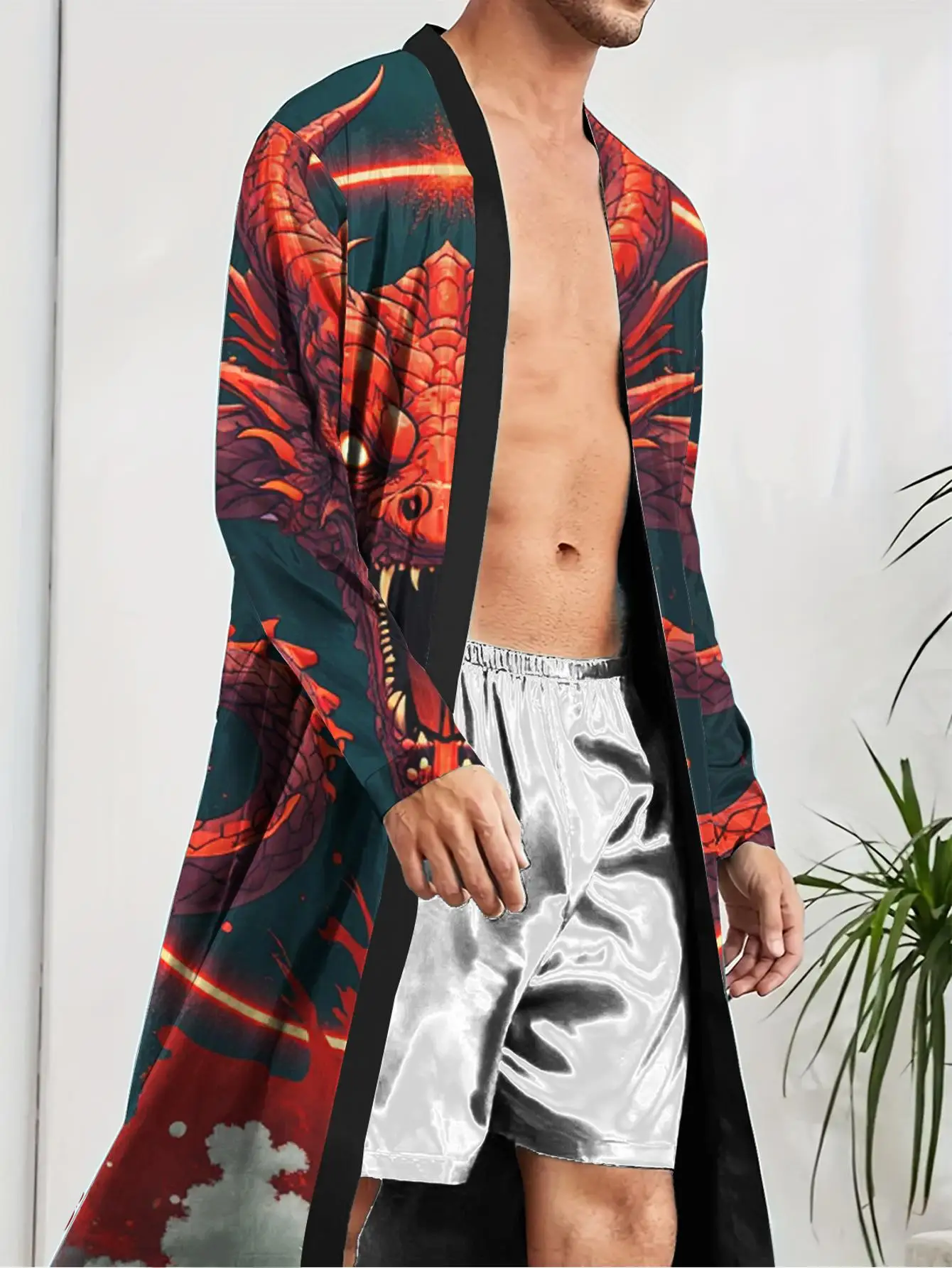 

1pc Men'S Robes 2026 Spring/Summer Graphic Men'S Pajamas Shower Robe Nightie for Men Sleepwear Polyester 3D Printed Bathrobe