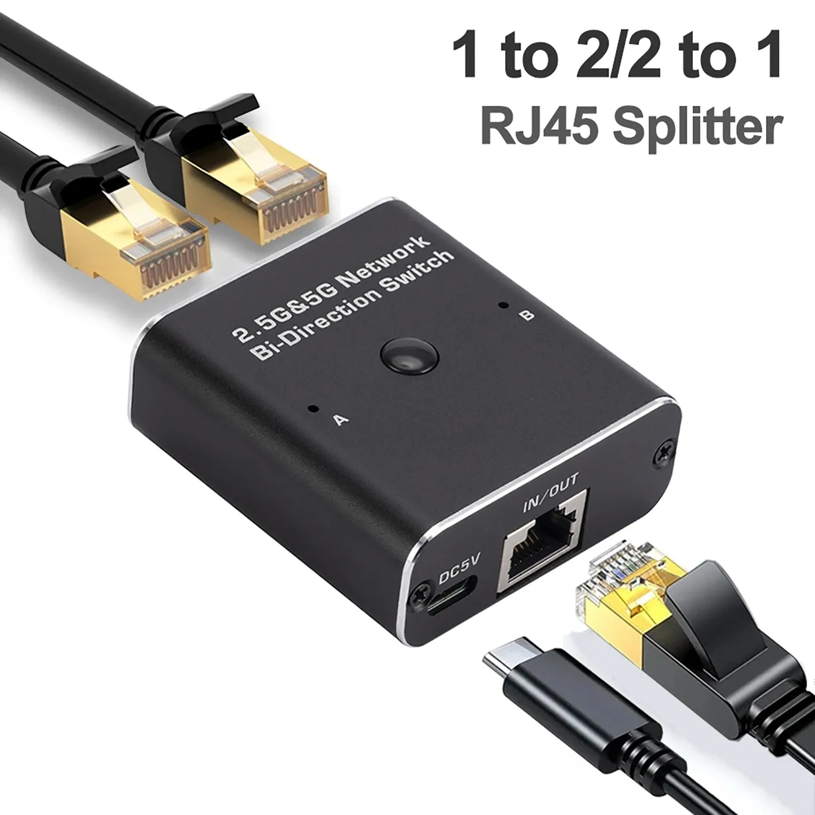 Splitter 1 to 2 Gigabit Network switch RJ45 Switch Network Splitter Cable Extender Selector Power Free 2 Way adapter Connector