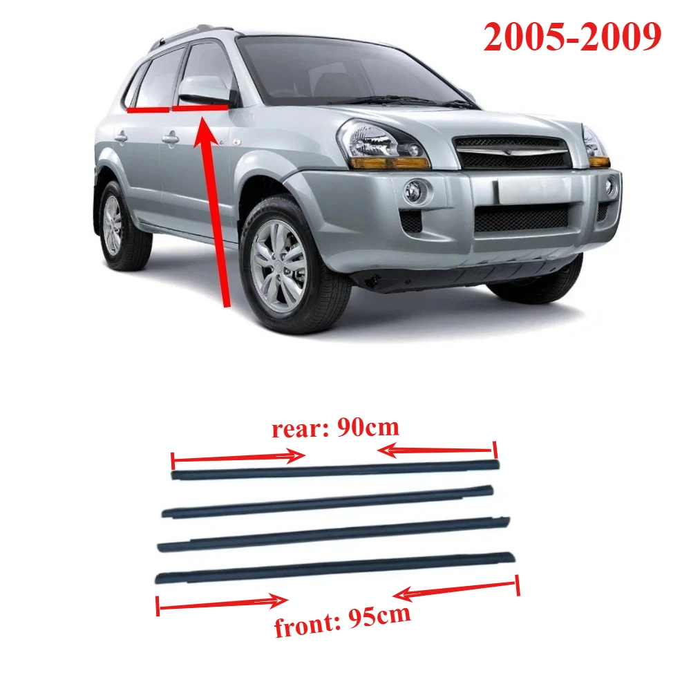 

4-компонентное черное наружное оконное стекло, резиновая лента для Hyundai Tucson 2005-2009, уплотнитель для стекла, внешний ламинат, резина 82210-2E000