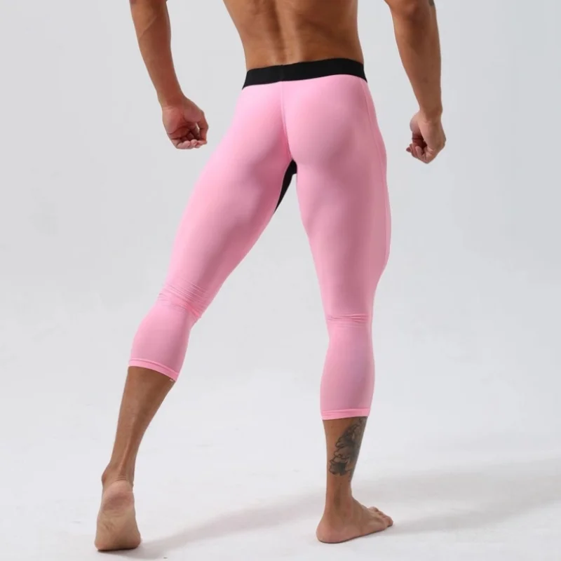 مثير رجل اللياقة البدنية زائد حجم Sweatpants 3/4 السراويل مرونة عالية النمط الأمريكي السراويل سكيت السراويل الرياضية الطويلة