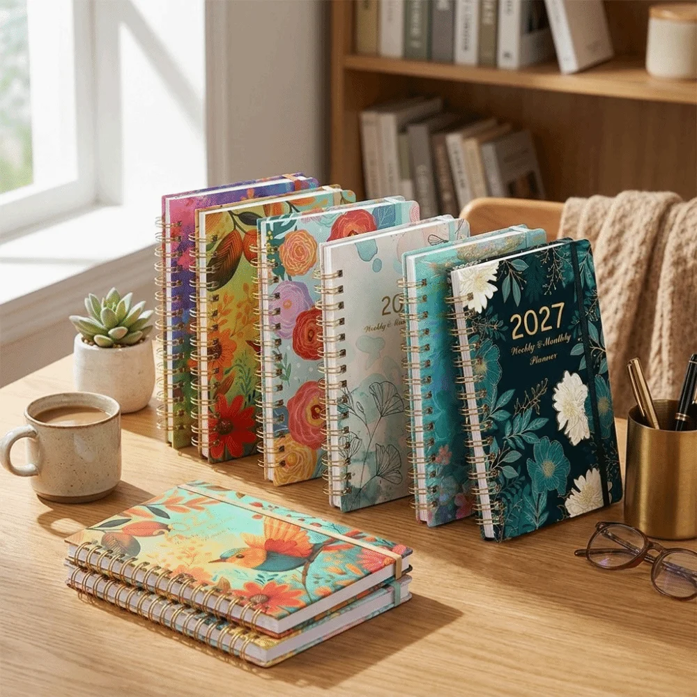 A5 2027 Planner Notebook Floral Pattern Weekly & Monthly Planner Floral Spiral Notebook Spiral Bound