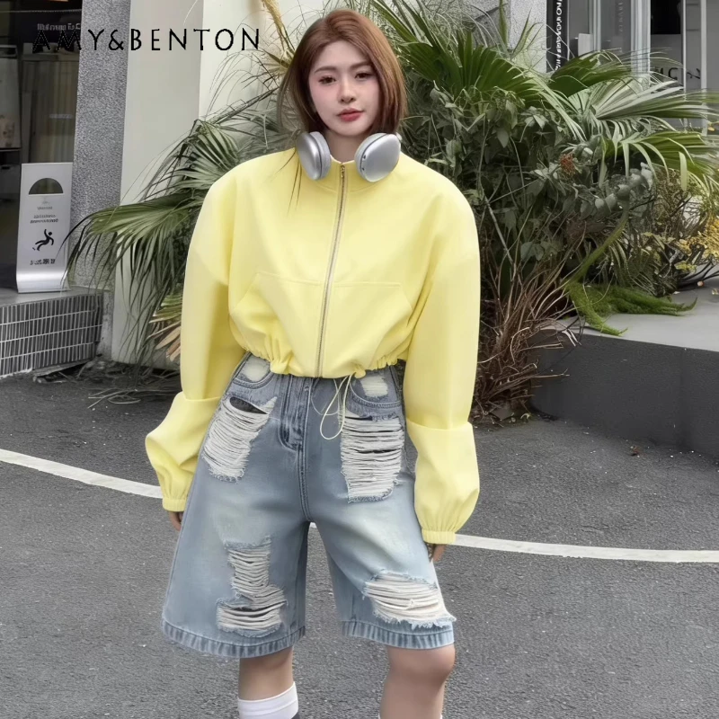 Korean Casual Drawstring Slim Stand-up Collar Zipper Women's Sunscreen Shirt Jacket 2026 Summer Loose Versatile Thin Coat Ladies