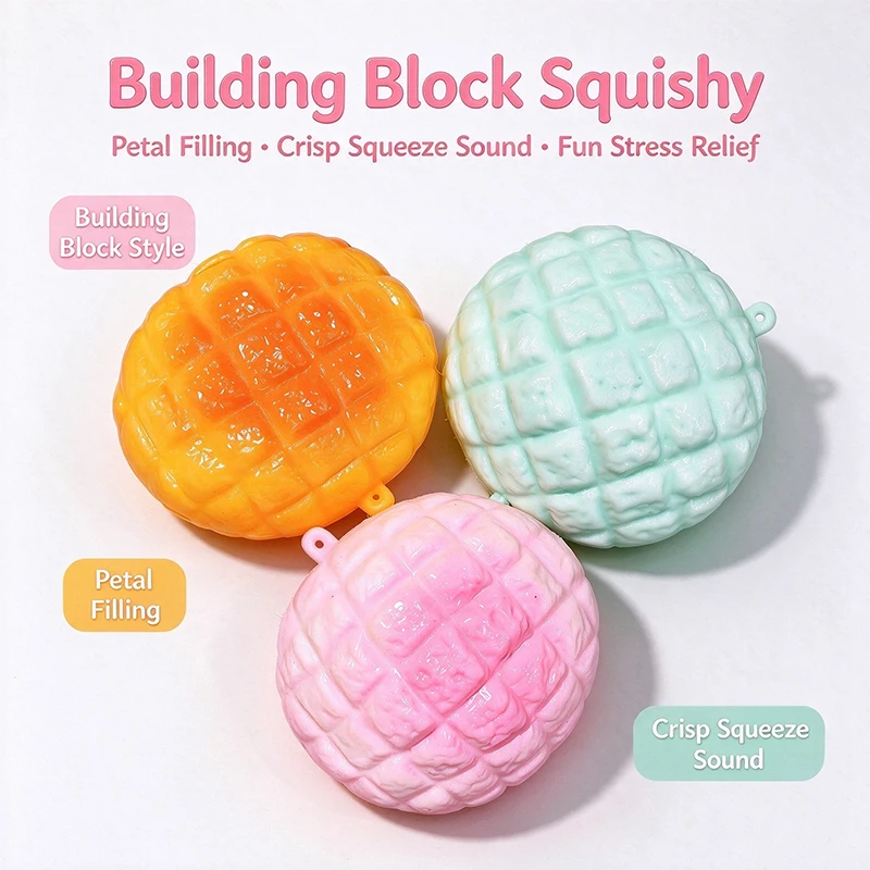 Crunchy Squishy Pineapple Bun Crispy Sound Squeeze Toy Round Blocks Filled Fidget Toy ASMR Sensory Stress Relief Toy Gifts Adult