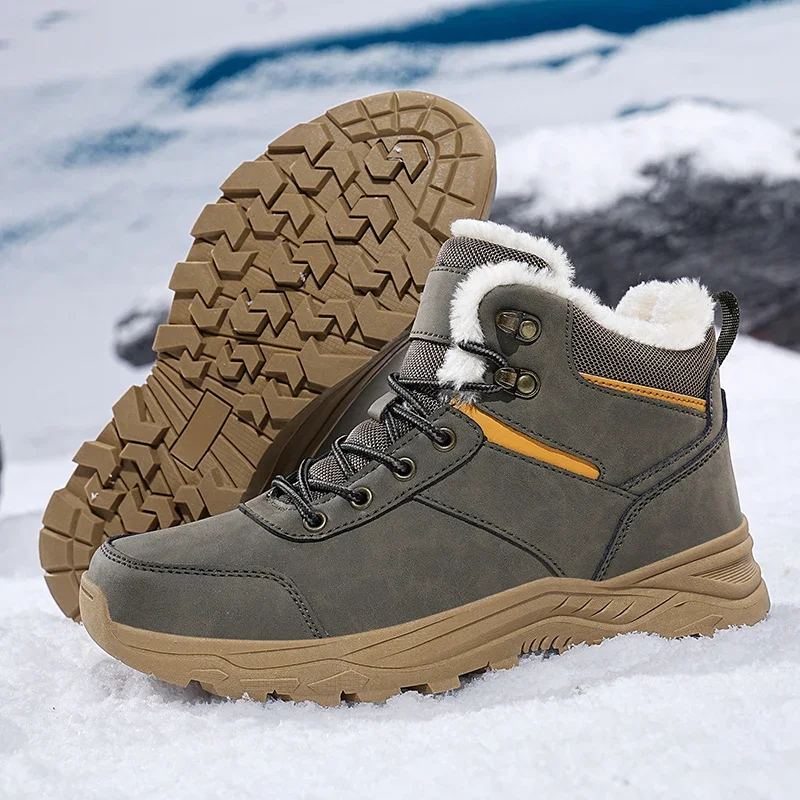 Boots With Fur Plus Size 39-48 Hiking Men Non-slip Outdoor Sneakers High Top Warm Shoes Super Warm Winter Snow