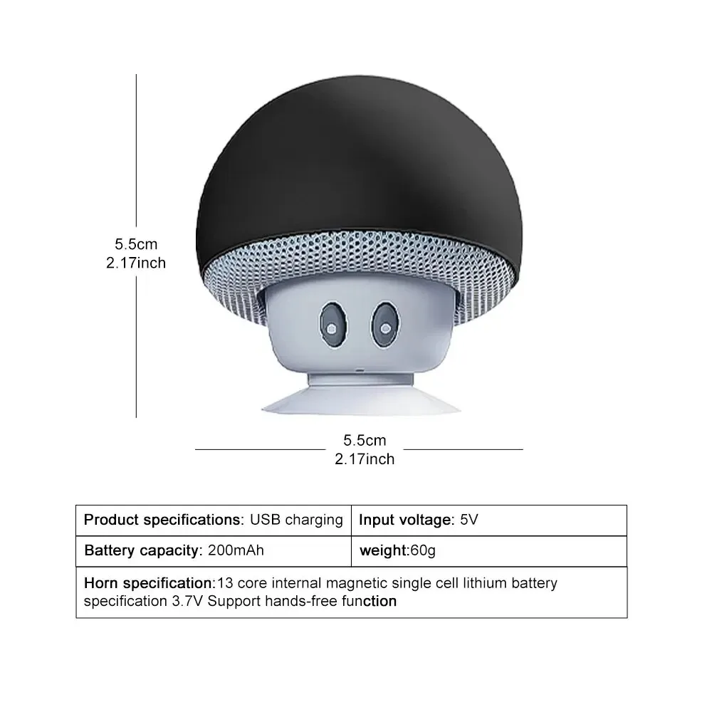 Creative Mini Suction Cup Portable Smartphone Speaker Mini Mushroom Bluetooth Speaker Cross-Border Cartoon Gift