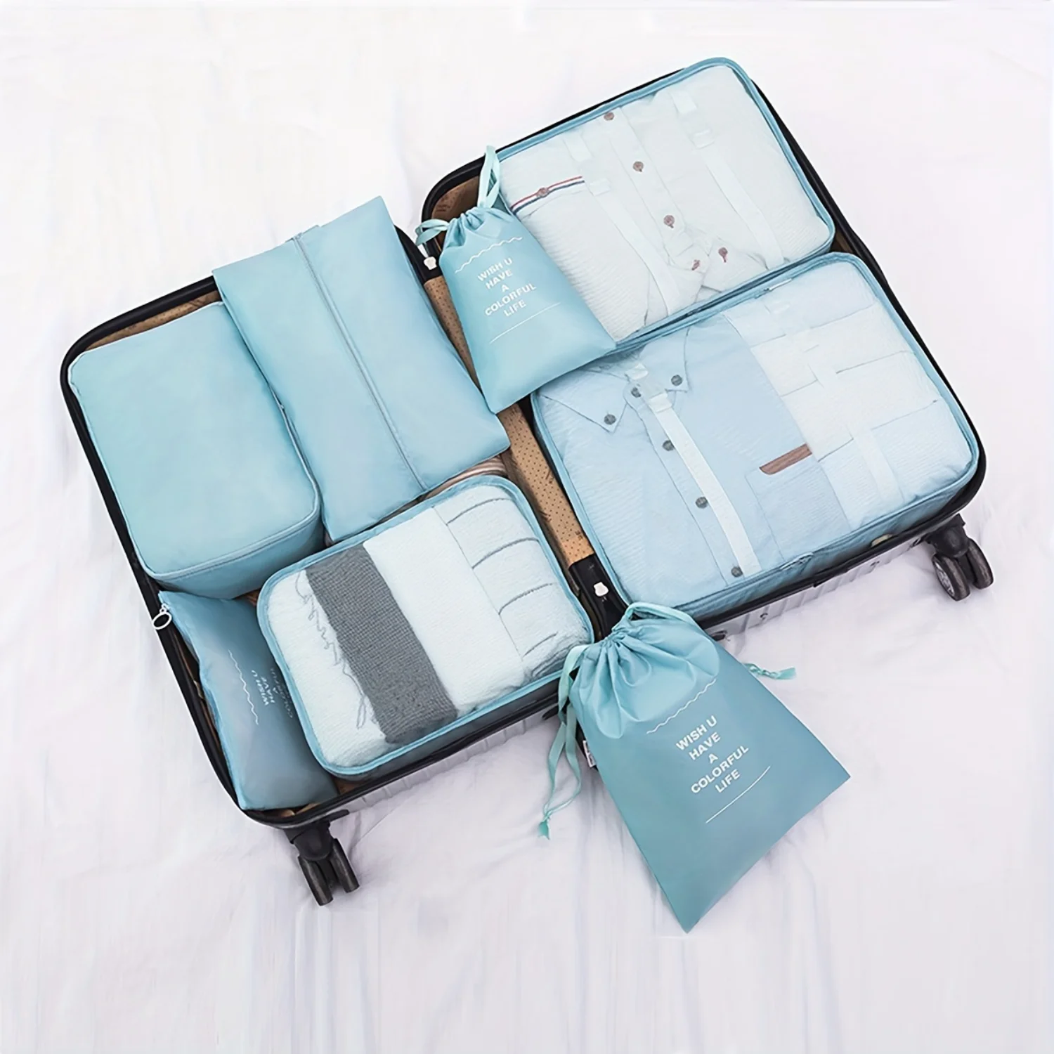 10 piece polyester travel packaging cube set, a lightweight luggage storage box that saves space, a multifunctional clothing sto