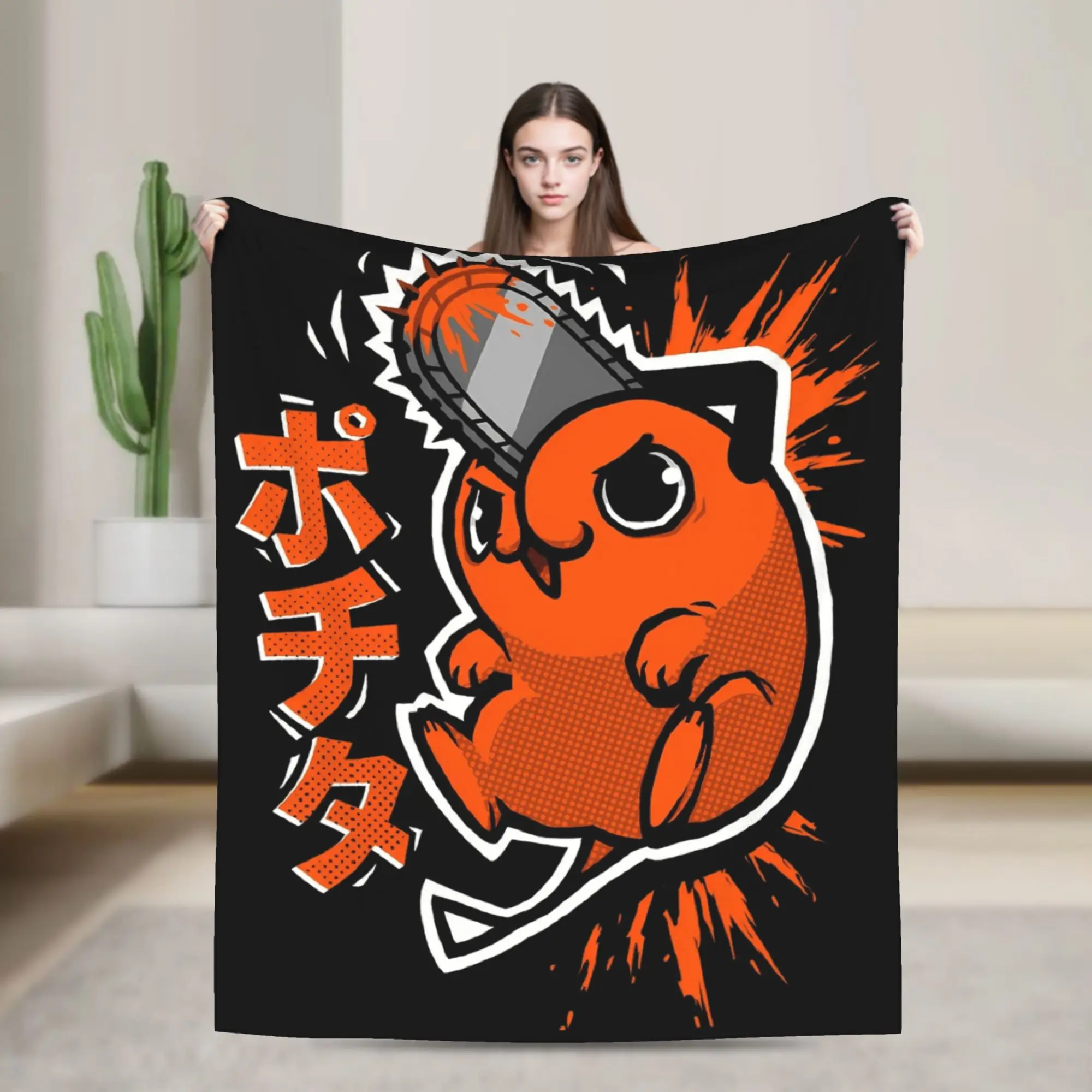 Cute Little Animal Pochita Funny Chainsaw Manga Anime Blankets Warm Plush Throw Blanket For Child Bedroom Flannel Bedspread