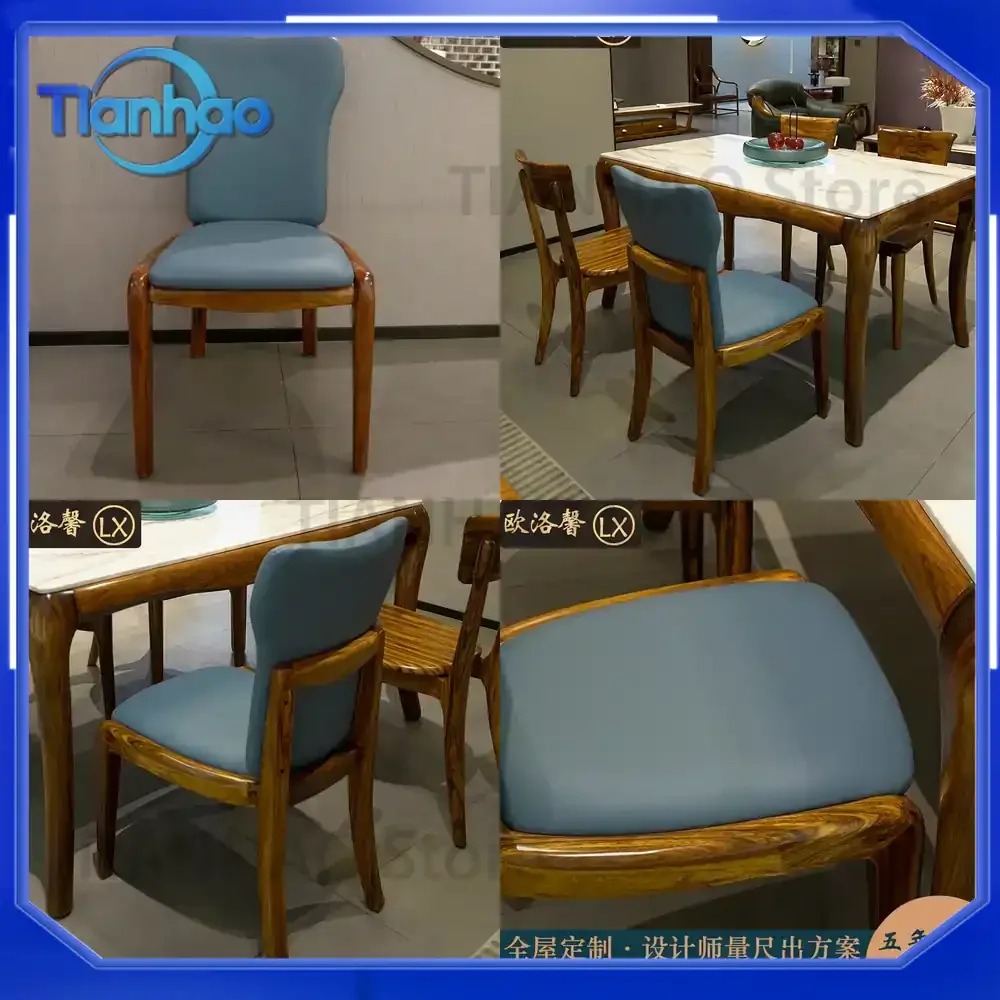 Premium Black Gold Wood Dining Chair with Genuine Leather for Modern New Chinese Style Solid Wood Original Top Grain Cowhide