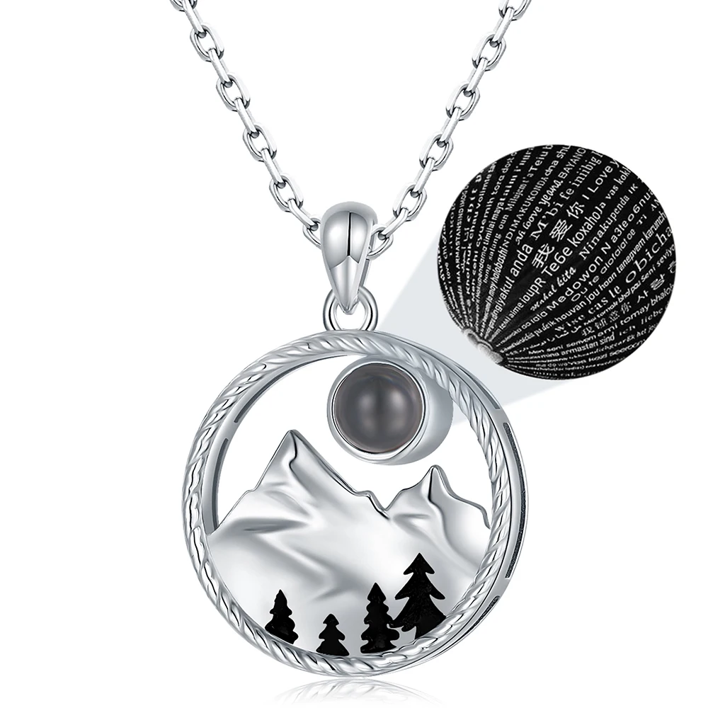 925 Sterling Silver Mountain Range I Love You Necklace in 100 Languages Pendant Jewelry Gifts for Skiers, Campers, Climbers