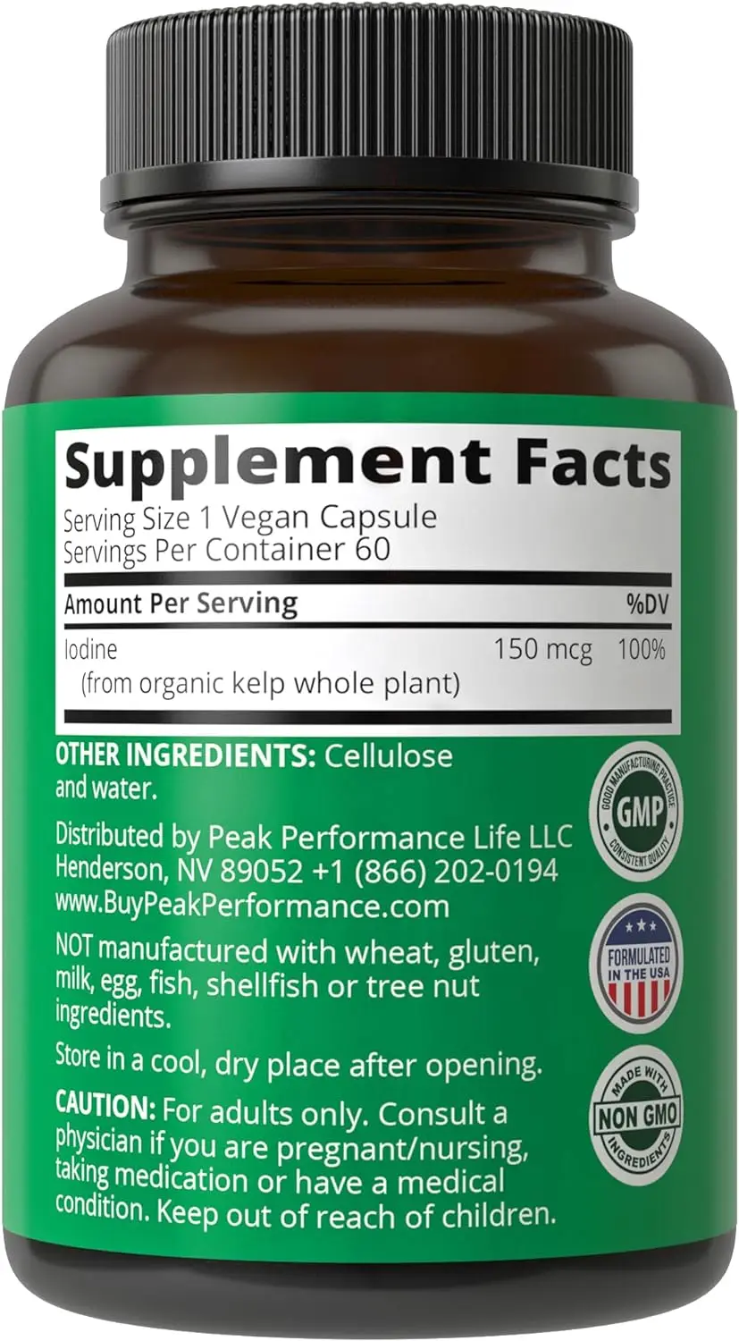 Original whole food iodine supplement from organic kelp (Ascophyllum Nodosum). 60 vegetarian capsules