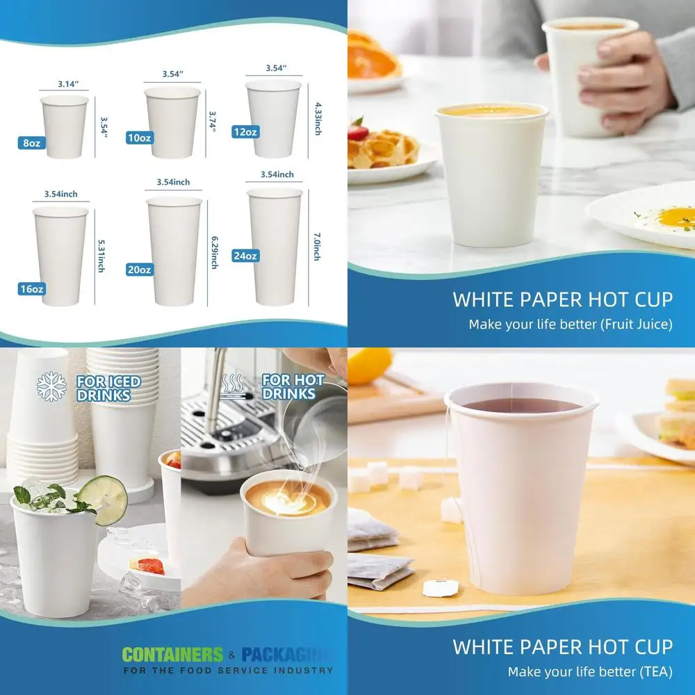 

1000 одноразовых бумажных стаканов объемом 12 унций – оптовая упаковка для горячих и холодных напитков: кофе, чая, сока, горячего шоколада на вынос – белые