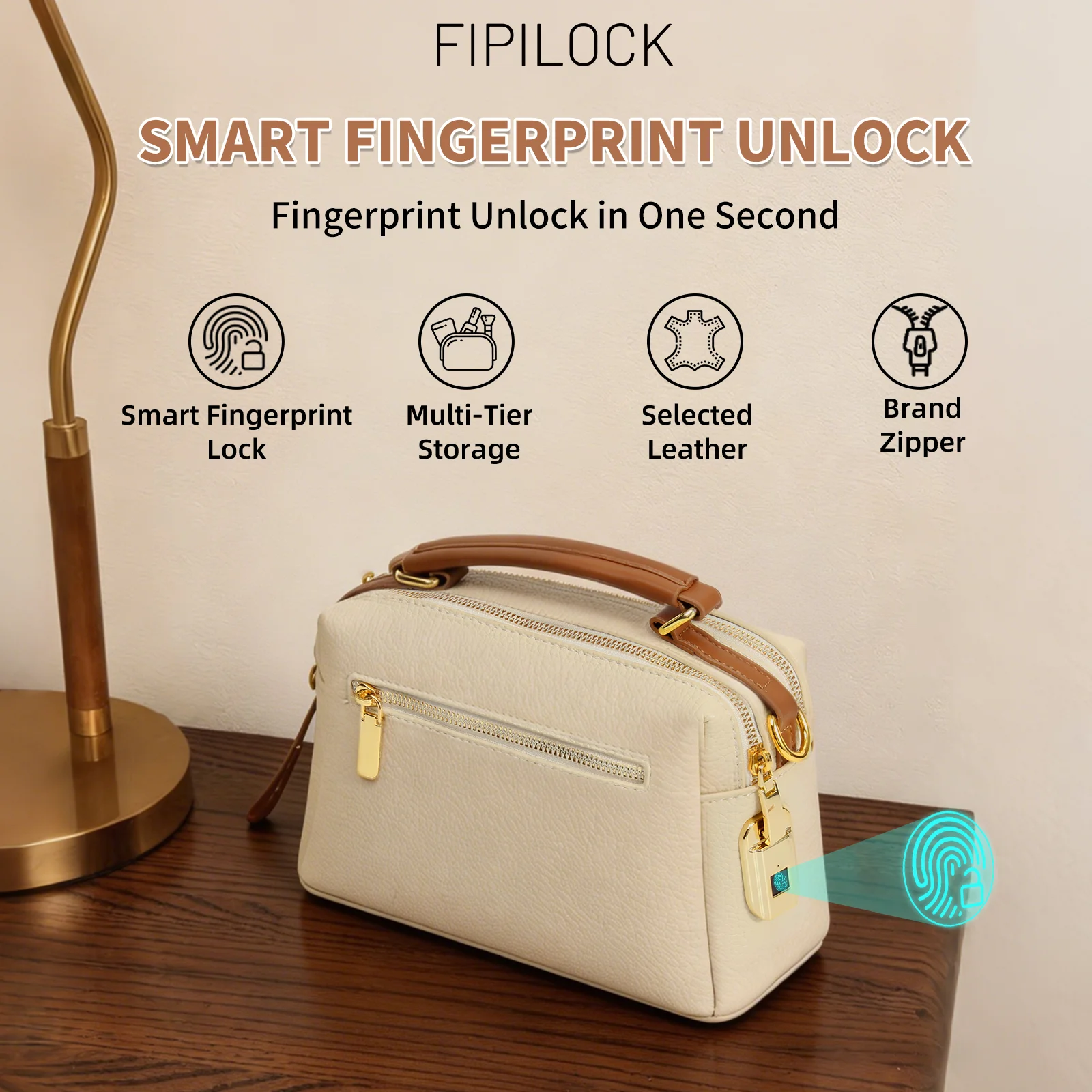 FIPILOCK Shoulder Bag Crossbody Clutch Bag for Women with Smart Fingerprint Unlock Anti-theft Anti-Burglary Large Capacity