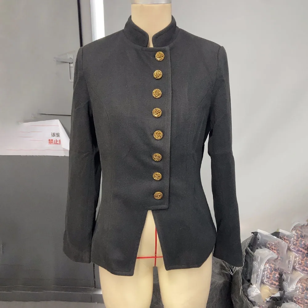 Casual Langarm Slim Blazer Frauen 2025, Herbst Winter Mode Stehen Kragen Taste Jacke Oberbekleidung Mantel