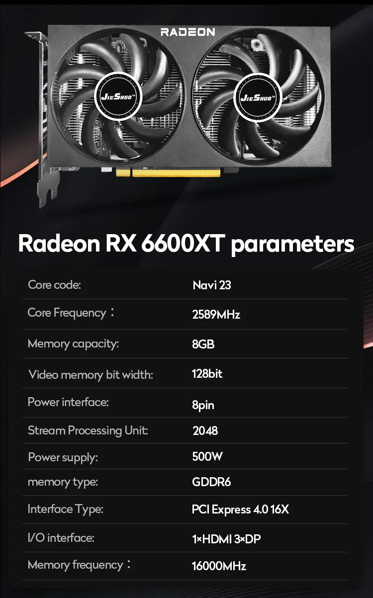 Amd-グラフィックカードrx6600xt,8GB,6600 x t,8GB gpu gddr6,128ビット,rx 6600xt,8GB,8GB,128ビット