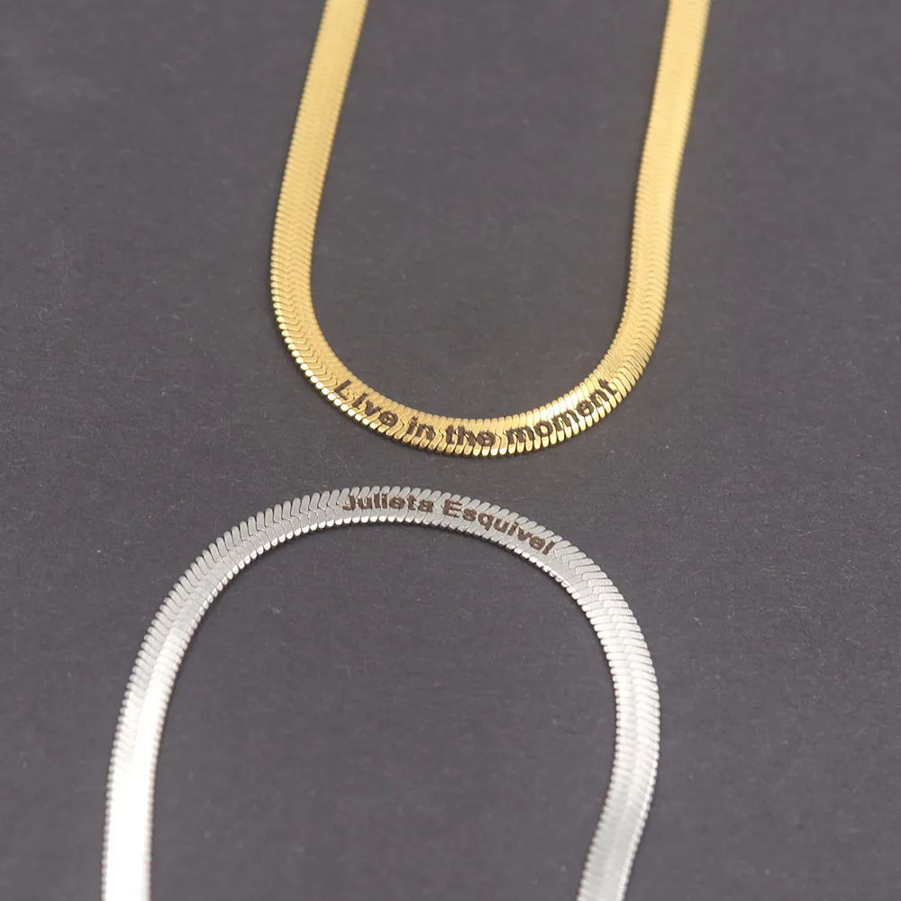 Custom Herringbone Bracelet Personalized Engraved 3mm Snake Chain Couples Bracelet BFF Jewelry Stainless Steel Italian Pulsera