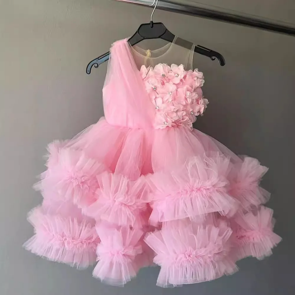 

Girls Elegant Dresses pink gorgeous tulle flower wedding dress official Christmas dance clothing 2-12 girl children's clothing