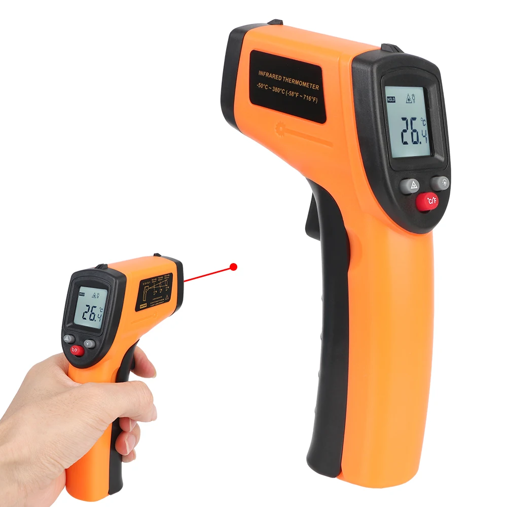 Pistola de ponto de termômetro infravermelho 40% C/F Pirômetro infravermelho industrial GM320 sem contato -50 ~ 380 ° Pistola medidora de temperatura a laser C