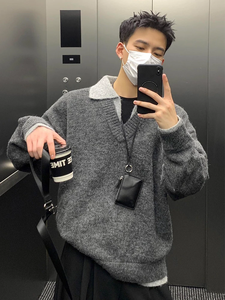 

Men's V-Ne Knitted Sweater Inner Wear Base Layer irt Casual Loose Fit Winter Polyester Fiber Long Sve Soft Comfortable