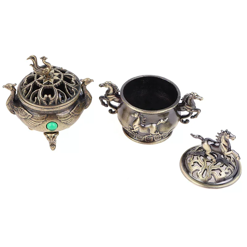 Alloy Vintage Incense Burner Bowl With Handle Portable Incense Holder Yoga Relax Home Office Decor