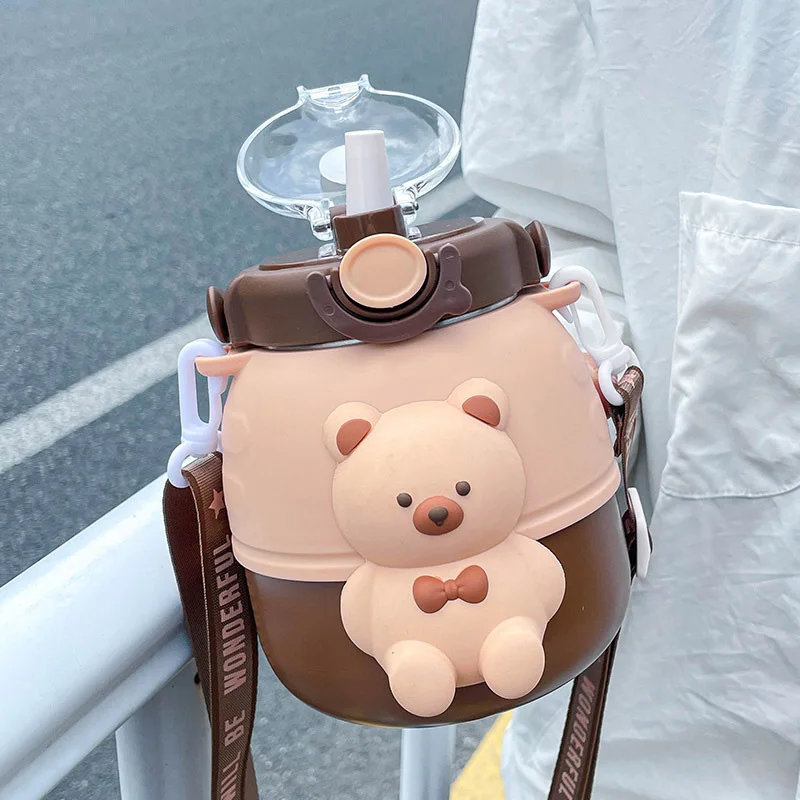 

Cute Bear Stainless Steel Thermos Water Bottle With Straw For Kids School Vacuum Thermal Insulation Cup Large Capacity Kettle