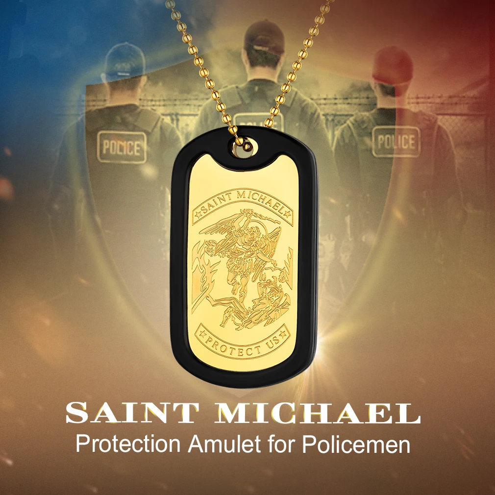 U7 مخصص سانت مايكل علامة القلائد الفولاذ المقاوم للصدأ سانت رئيس الملائكة قلادة الشجاعة حماية النص نقش مجوهرات للجنسين هدية