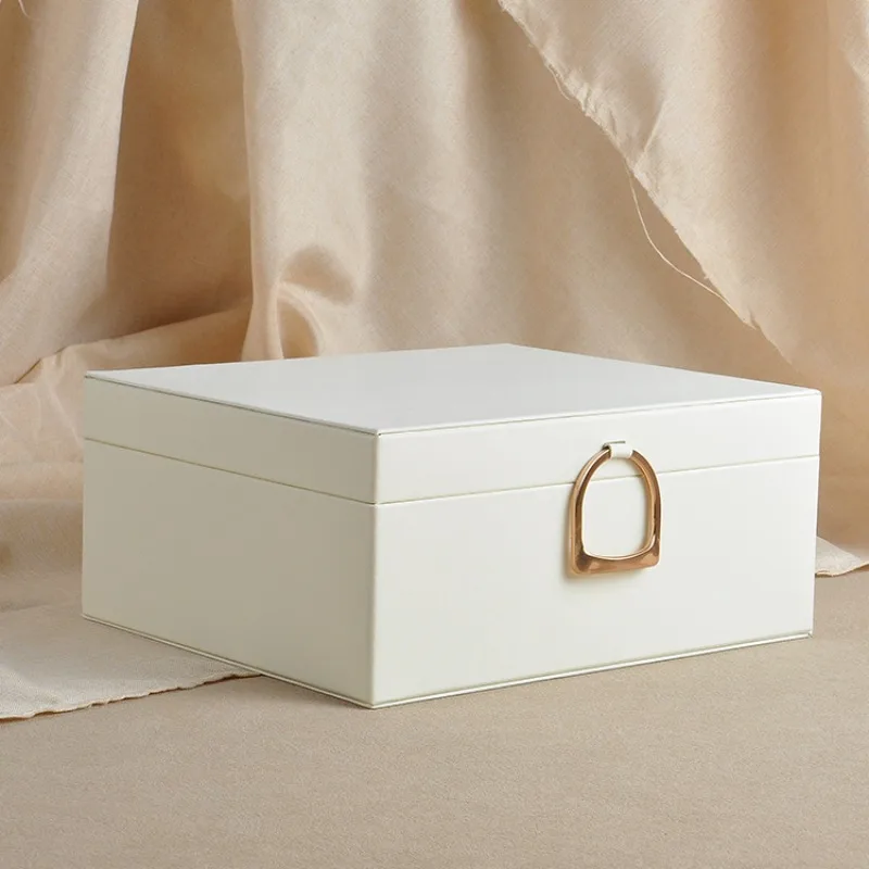 Leather Jewelry Box Minimalist Ring Earring Storage Boxes Double Layer Necklaces Bracelet Display Case Jewellery Organizer Gift