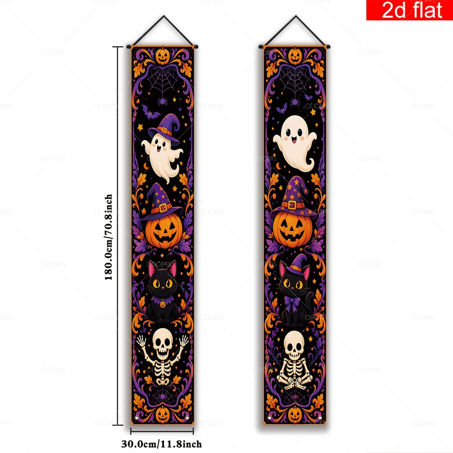 2D Flat Banner, 2 Pieces, Haloween Themed Front Door Porch Logo Banner, Ghost Skull Picture