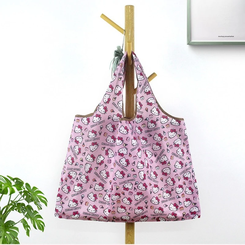 حقيبة قماش أكسفورد من HelloKitty، قابلة للطي، ذات سعة كبيرة، حقيبة حماية البيئة، حقيبة تخزين محمولة للتسوق والنزهات