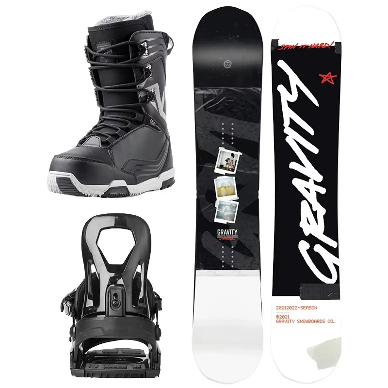 Juego de Snowboard Plano Tallado para Hombre y Mujer WS, Equipo Deportivo de Invierno Multiusos con Soporte para Botas de Esquí, Juego de Tres Piezas