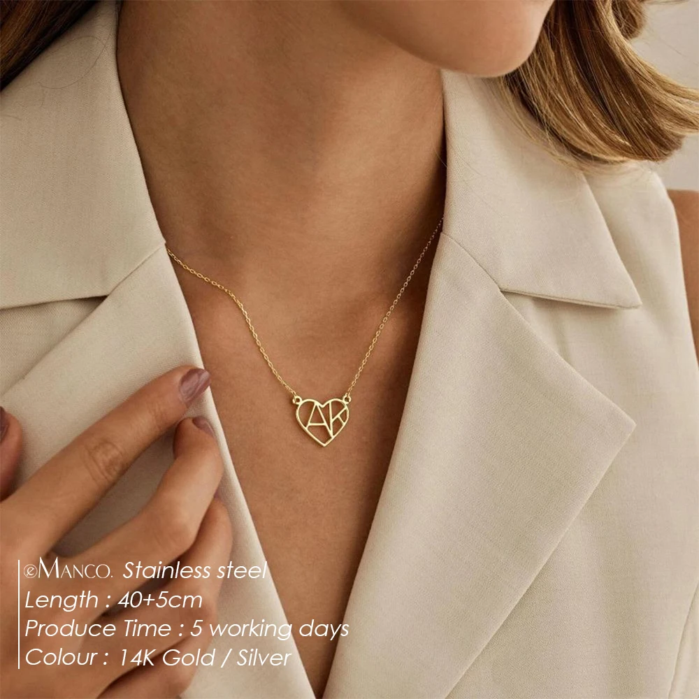EMANCO Personalized Gold - Toned Heart Initial Necklace, Custom Couple Jewelry, Ideal Birthday & Mother's Day Gift for Her