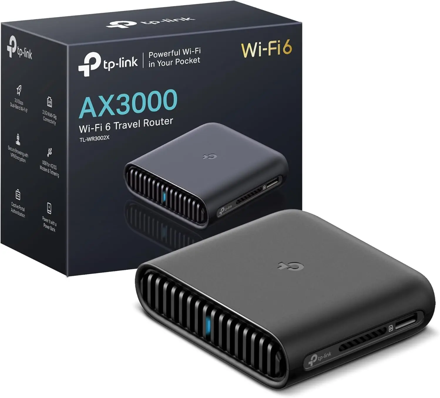 

AX3000 Dual-Band Wi-Fi 6 Travel Router with OpenVPN, WireGuard, Public Network Sharing, Hotel/Cruise Approved
