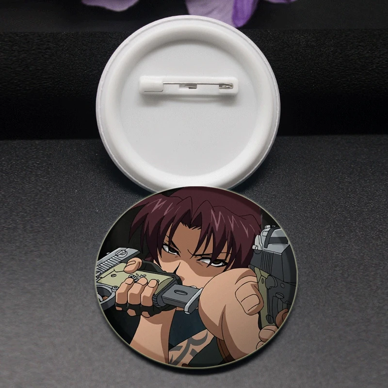 Black Lagoon HD Print Brooches Handmade Anime Badge Revy/Rebecca Cartoon Round Display Lapel Pins Jewelry Gift Accessory