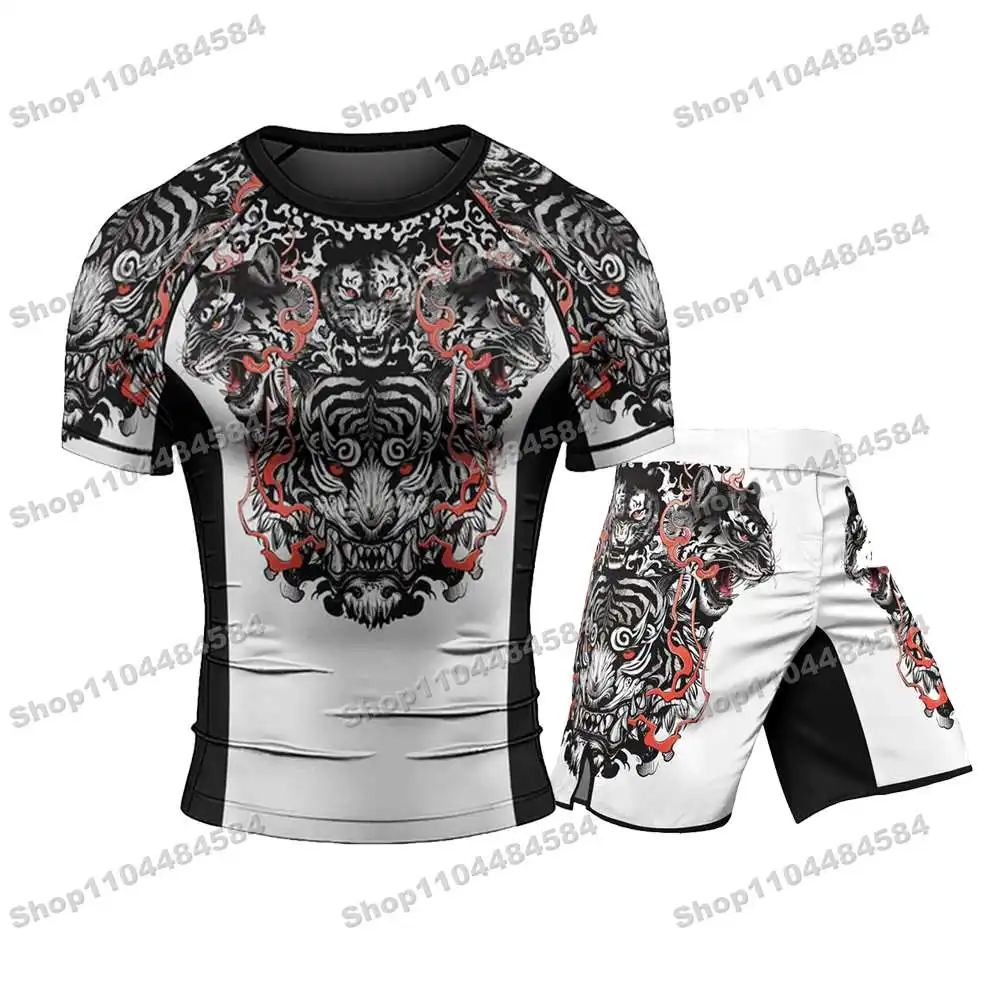 

55th Popular Ninja WWF Rash Guards Surfing Jersey Beach Shirts Swimwear Diving Gym Shorts MMA BJJ Men Jiu Jitsu Fitness Sets