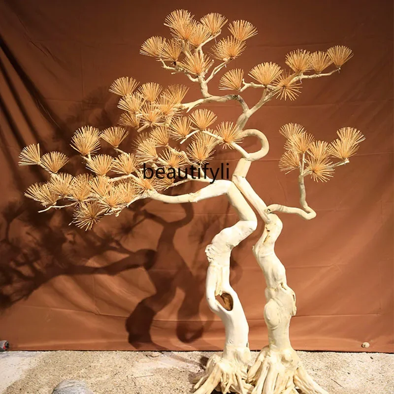 

Imitative Tree Welcome Pine Indoor Landscaping Decoration Fake Trees Chinese Living Room Courtyard Large Carved Ornaments