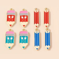 10pcs Enamel School Student Pen Pencil Charm for Jewelry Making Earring Bracelet Necklace Pendants Accessories Diy Craft