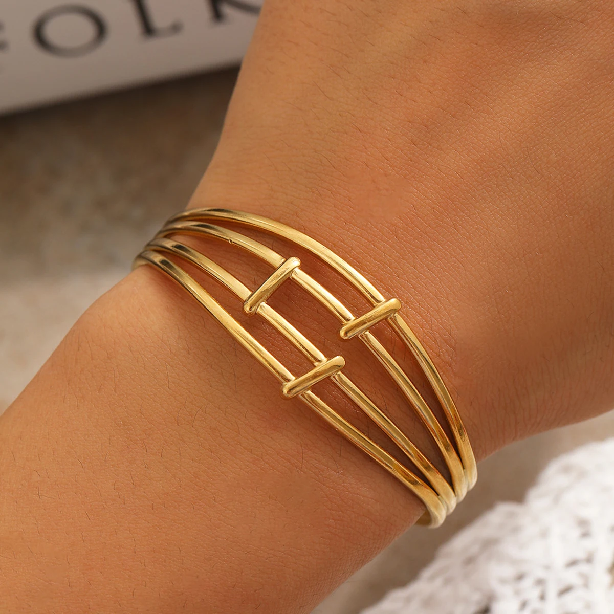 Stainless Steel  Bracelets For Women Luxury Irregular Wide Textured Open Bracelet New Trendy Aesthetic Jewelry Gift