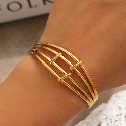 Stainless Steel Bracelets For Women Luxury Irregular Wide Textured Open Bracelet New Trendy Aesthetic Jewelry Gift