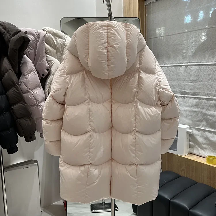 Europejska i amerykańska zimowa nowa kurtka puchowa damska, luźna, do dojazdów do pracy, wiatroodporna, z kapturem, 90% biały puch kaczy, ciepła kurtka.