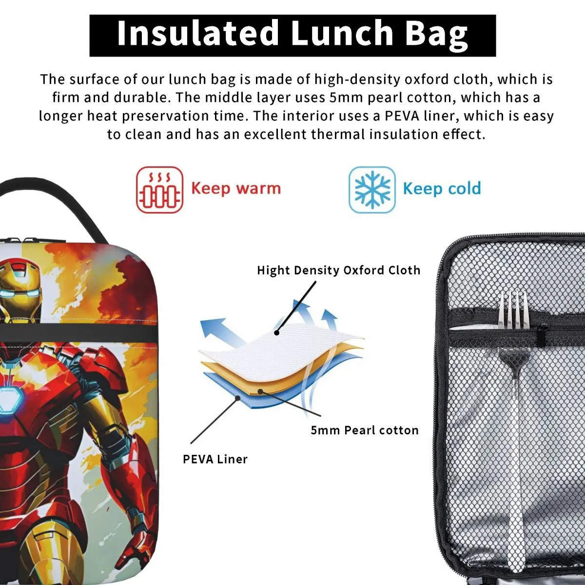 Iron Man Film Retro Poster Geïsoleerde Lunch Tas Thermische Tas Maaltijdcontainer Grote Draagtas Lunchbox Mannen Vrouwen College Outdoor