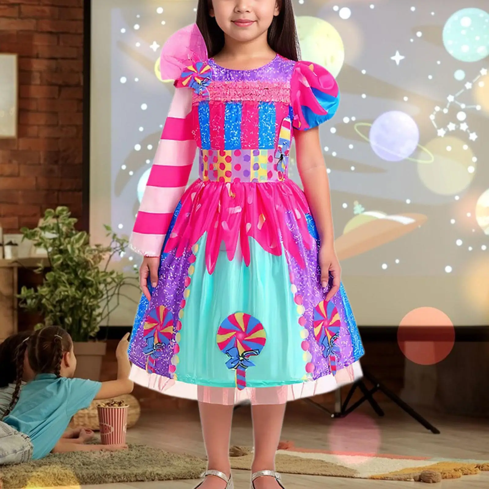 Little Girls Candy Dress Rainbow Dress Lollipop Dress Princess Dress for Masquerade Halloween Role Playing Party Cosplay