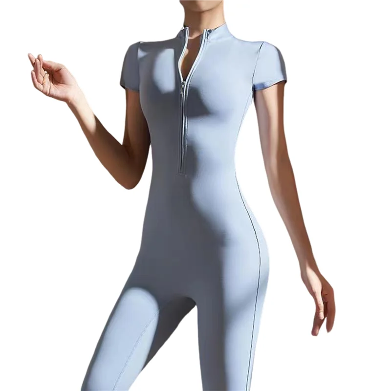 

ASDS-Women Long Sleeve Workout Jumpsuit Zip Up Romper Bottom Pants Bodysuit Bodycon