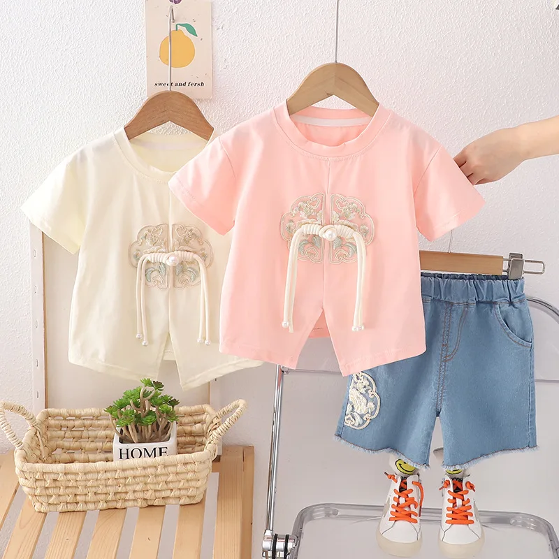 

Girls Clothing Sets Summer 2024 Children Cotton T-shirts Denim Shorts 2pcs Party Suit For Baby Tracksuits Kids Outfits Toddler 5