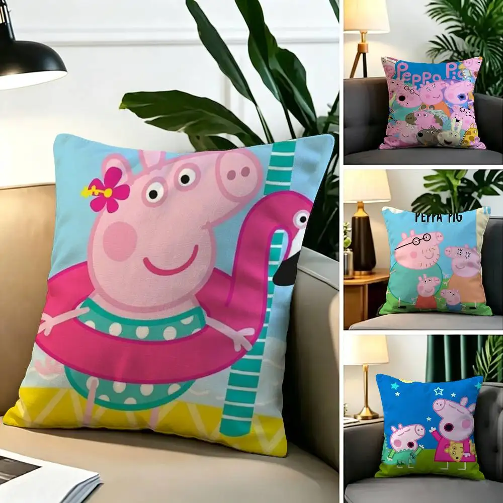 Pink P-Peppa Pig  Pillow Case Square Double-Sided Sofa Cushion Cover Bedroom Bedside Pillow
