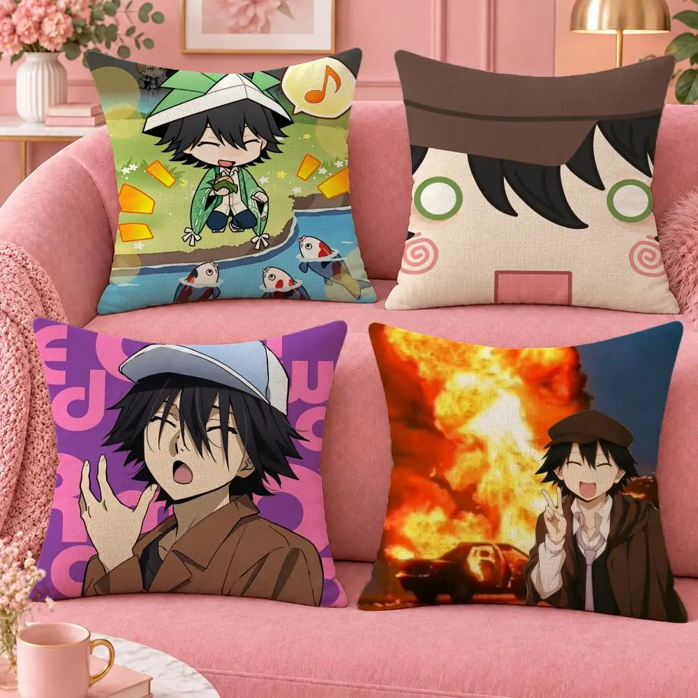 Anime Bungo Stray Dogs Ranpo Cushion Cover Cute Cartoon Throw Pillow Cover Soft Plush Cushion Cover Sofa Bedroom Home Decor