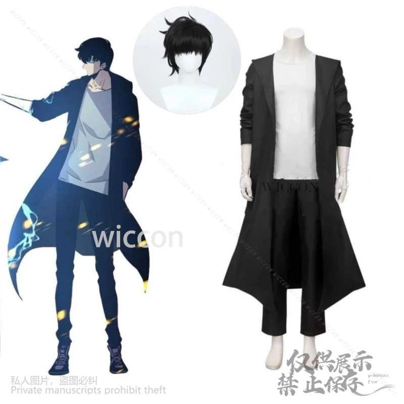 Anime Knight Killer Sung Jin-woo Solo Sung Jinwoo Leveling Cosplay Costume Wig Shun Mizushino Trench Coat Halloween Cos Outfit