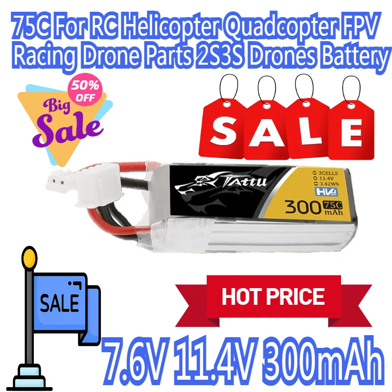 

7.6V 11.4V Lipo Battery 300mAh 75C For RC Helicopter Quadcopter FPV Racing Drone Parts 2S3S Drones Battery