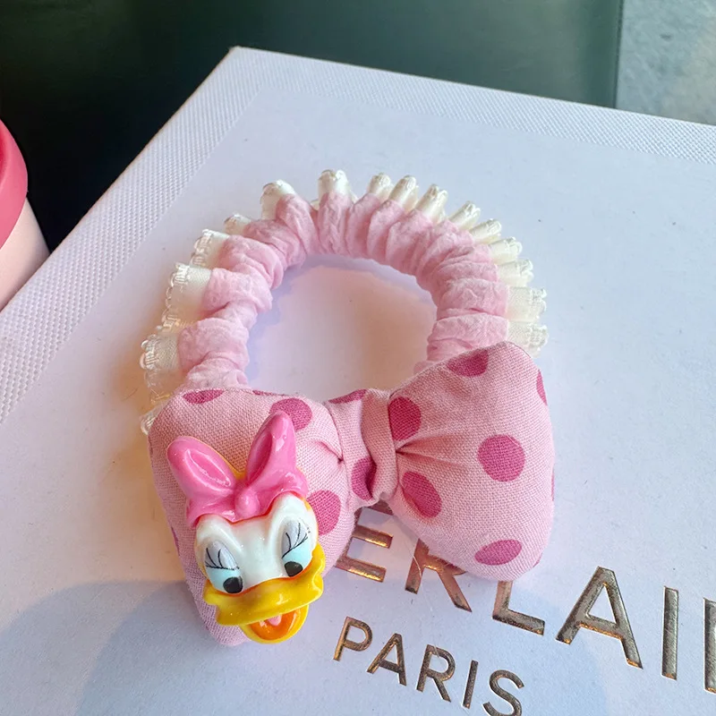 حبل شعر من الدانتيل بفيونكة منقطة ثلاثية الأبعاد من Miniso للنساء، حبل رأس عالي المرونة ومتين، حلقة شعر متعددة الاستخدامات