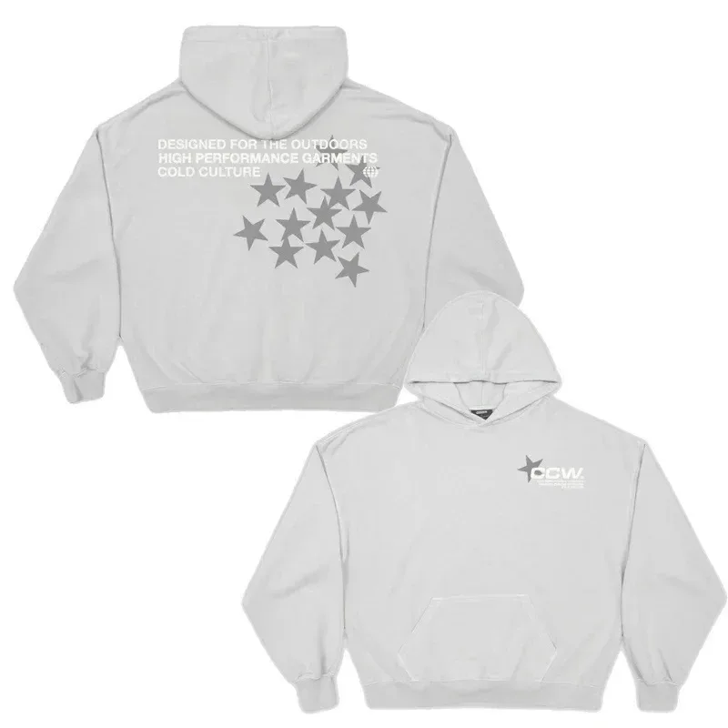 سويت شيرت بقلنسوة عصري للجنسين مطبوع عليه نجوم ملابس غير رسمية بأكمام طويلة ورقبة مستديرة بلوفر من ألياف البوليستر لربيع الخريف