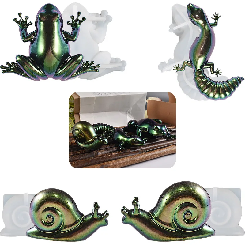 DIY Crystal Small Animal Epoxy Resin Mold Easter Three-dimensional Frog Lizard Snail Ornament Silicone Molds